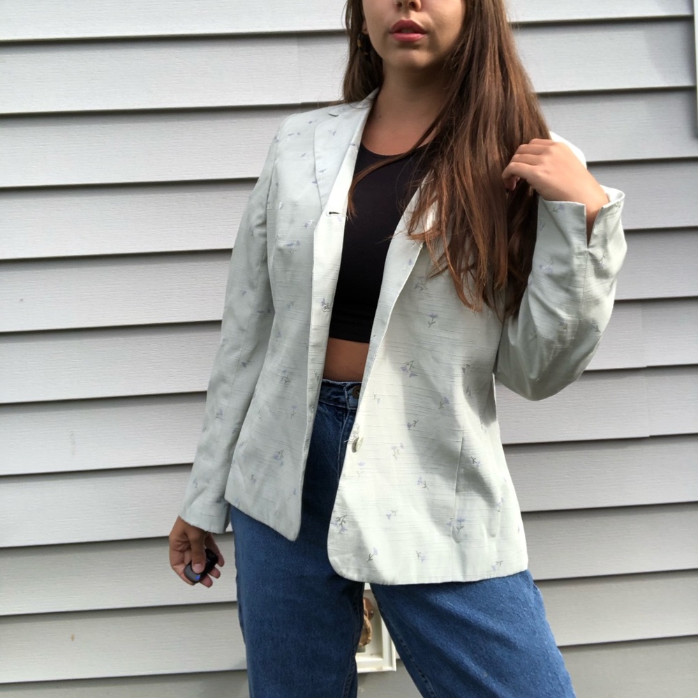 vintage sage green floral blazer